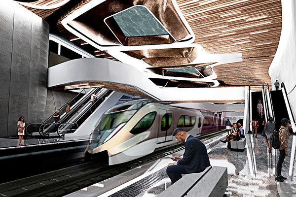 futuristic train station