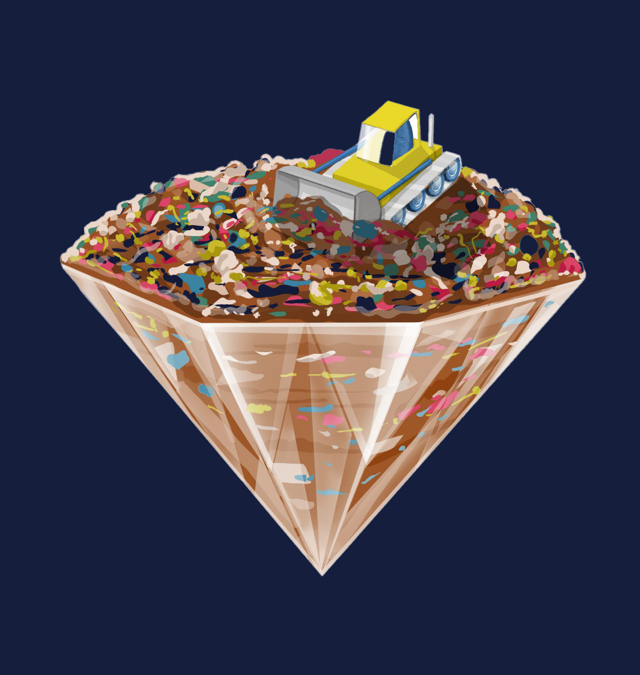 Bulldozer over coffee grounds graphic