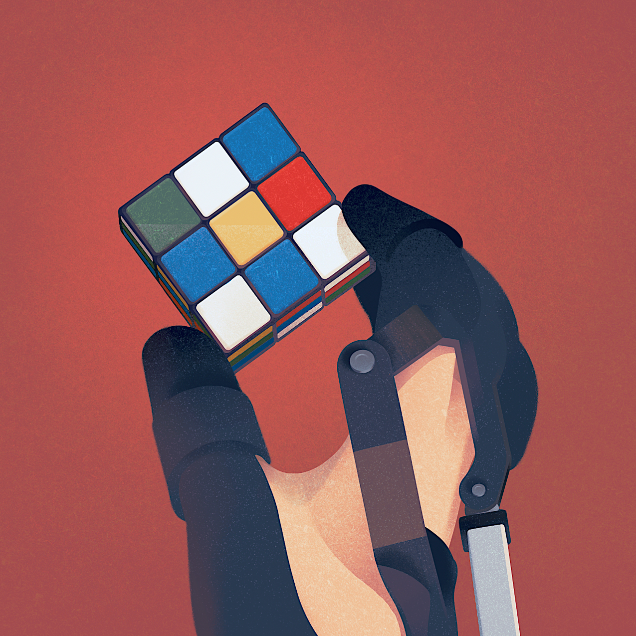 Robotic arm holding a rubik's cube