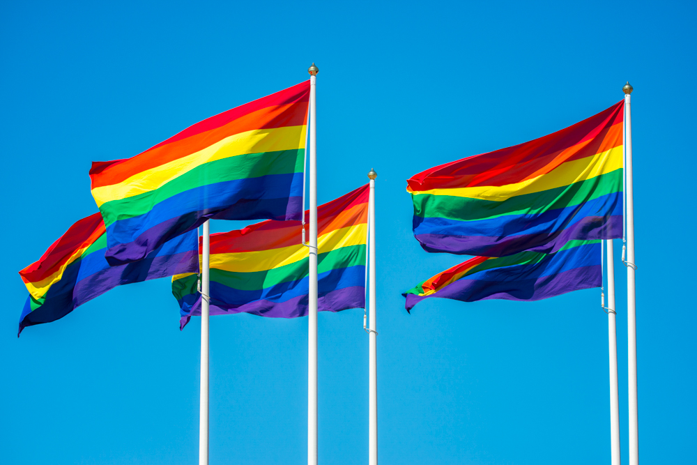 Five Pride flags